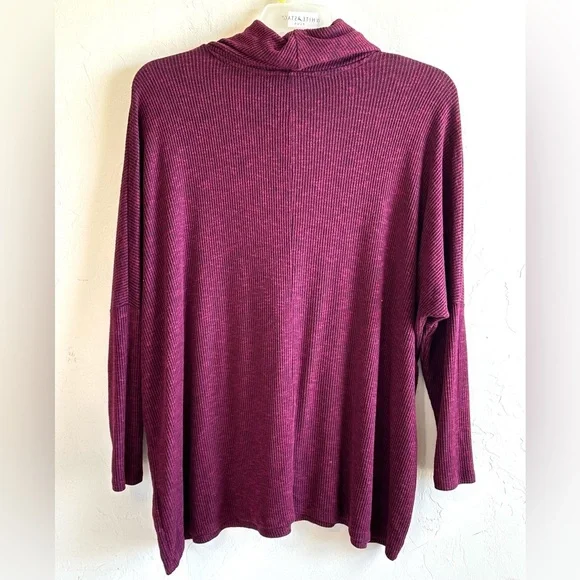 Lane Bryant Dark Wine Cowl Neck Ribbed Slouchy Loose Fit Sweater Top Sz 14/16 - Picture 7 of 12